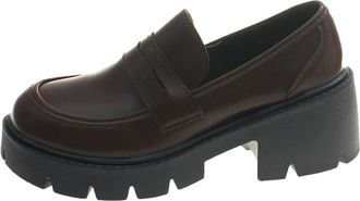 Generic Women Casual Autumn Slip On Shoes Leather Thick Sole Square Heel Round Toe Comfortable Walking Footwear (Brown, 4.5)