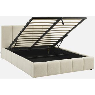 Sweeek Struttura letto con contenitore e testiera 140cmx190cm, imbottita boucl&eacute;