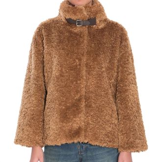 Herno Buckle Detail Shearling Coat In Sand