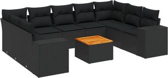 vidaXL Set De Sof&aacute;s De Jard&iacute;n 10 Pzas Cojines Rat&aacute;n Sint&eacute;tico Negro Vidaxl