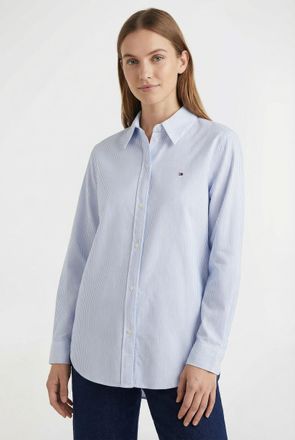 Tommy Hilfiger Hemdbluse TOMMY HILFIGER CURVE CRV OXFORD RELAXED FIT SHIRT, Damen, Gr. 52, classic ithaca stp mid blau, Web, Obermaterial: 100% Baumwolle, gestreift,