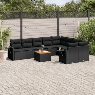 vidaXL Vidaxl - Set De Sof&aacute;s De Jard&iacute;n 10 Pzas Cojines Rat&aacute;n Sint&eacute;tico Negro