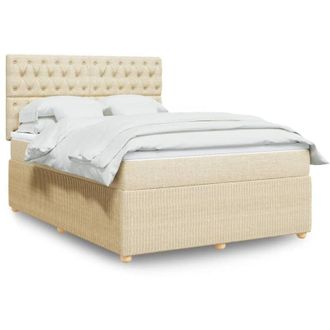 vidaXL Cama Box Spring Con Colch&oacute;n Tela Color Crema 140x200 Cm Vidaxl