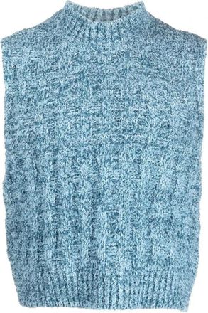 Maison Margiela Mouwloze Gebreide Vest met Mock Neck - Heren - Spencers - Blauw - S - Katoen - Truien & Vesten