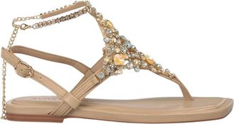 Alma En Pena Platte sandaal met nappaleren rand - Dames - Sandalen - Beige - 41 EU - Leer - Schoenen