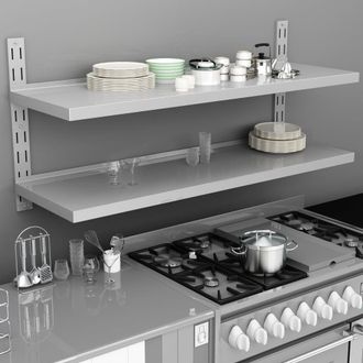 Berkfield Home 2-Tier Floating Wall Shelf Stainless Steel 150x30 cm in Grey