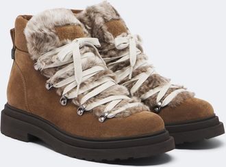 Brunello Cucinelli Monili shearling-trimmed suede lace-up boots