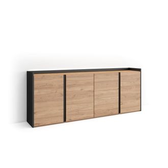 Skraut Home Aparador efecto madera roble y negro 207x35x80cm con Led