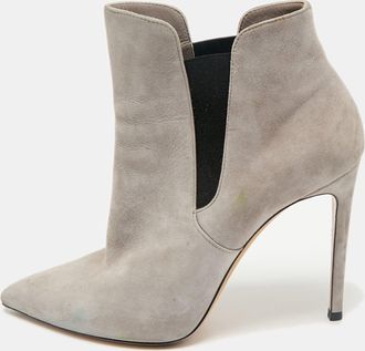Casadei Grey Suede Pointed Toe Ankle Length Boots
