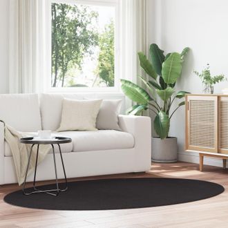 Berkfield Home Rugs Black Polyester 140 x 200 cm Non-slip Area Rug Circular | Size: Medium