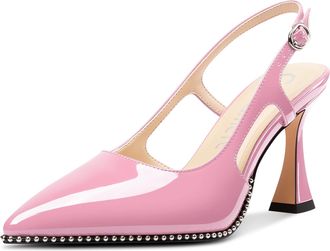 Castamere Womens Slingback Chunky High Heels Close Pointed Toe Dressy Pumps Wedding Party Shoes 9 CM Heels Pink 3.5 UK