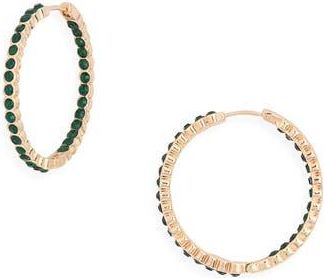 Nordstrom Rack Crystal Medium Inside Out Hoop Earrings in Emerald- Gold at Nordstrom Rack