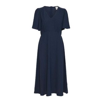 Ichi Flounce Sleeve V-Neck Dress Total Eclipse - female - ICHI - Midi Dresses - Blue - M - Dresses