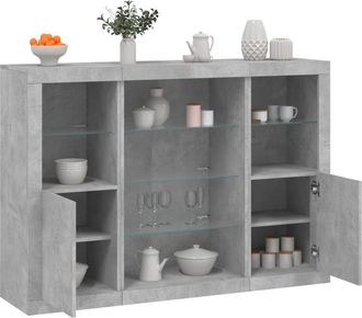 vidaXL Vidaxl - Aparador Con Luz Led 3 Pzas Madera De Ingenier&iacute;a Gris Hormig&oacute;n