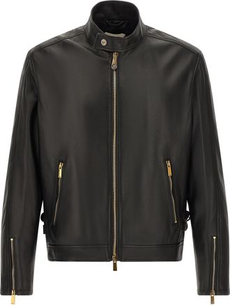 Versace Black Lamb Leather Leather Mens Jacket