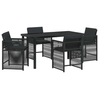 Berkfield Home 5 Piece Garden Dining Set with Cushions Black Poly Rattan