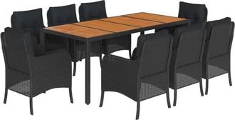 vidaXL Set De Comedor De Jard&iacute;n 9 Pzas Y Cojines Rat&aacute;n Sint&eacute;tico Negro Vidaxl