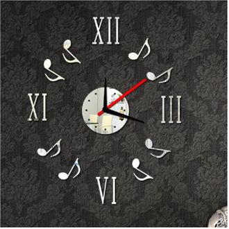 Trade Shop Trade Shop - Orologio Da Parete Moderno Adesivo Muro 3d Numeri Romani Note Musicali Specchio