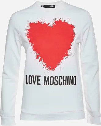 Love Moschino White Heart Graphic Jersey Knit Sweatshirt