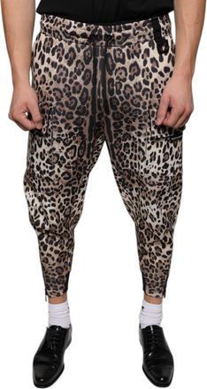 Dolce & Gabbana Mens Leopard Print Polyester Jogger Brown Elastane Cotton