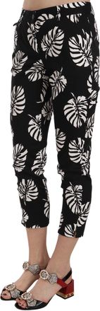 Dolce & Gabbana Womens Black Palm Leaf Print Skinny Pants Cotton Elastane