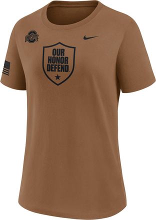 Nike Ohio State 2026 Military Appreciation Nike Womens Dri-FIT College T-Shirt in Brown | 03KQ2EAOHD-WYJ