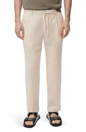 Mango Slim Fit Pants with Drawstring Waist in Ecru at Nordstrom, Size 34