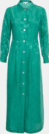 Maje Green Palm Tree Jacquard Sateen Midi Dress