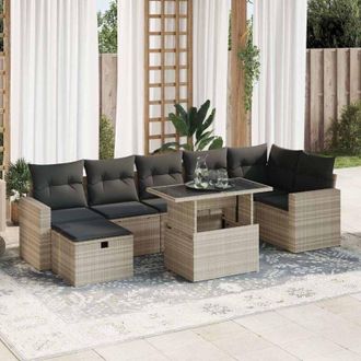 vidaXL Vidaxl - Set De Sof&aacute;s De Jard&iacute;n 8 Pzas Y Cojines Rat&aacute;n Sint&eacute;tico Gris