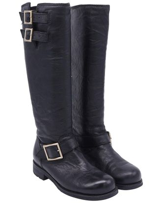 Jimmy Choo London Womens Leather Wrinkled Yule Biker Boot (Authentic Pre-Loved)