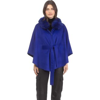 Gorski Wool Belted Cape in Cobalt Blue at Nordstrom