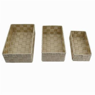 Trade Shop Trade Shop - Set 3 Pz Scatola Porta Oggetti In Tessuto Intrecciato Contenitori Beige 79057
