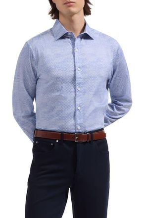 Bugatchi Axel Shaped Fit Mini Check Stretch Cotton Button-Up Shirt in Air Blue at Nordstrom, Size Xxx-Large