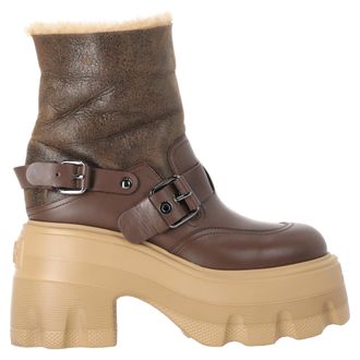 Casadei Casadei Schapenvacht Veterschoen Enkellaarsjes in Bruin Leer