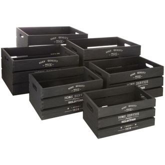 Atmosphera Set di 6 cassette di legno Facto, nero Atmosphera cr&eacute;ateur dint&eacute;rieur