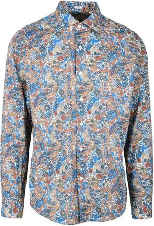Himon's Blue Brown Floral Cotton Shirt