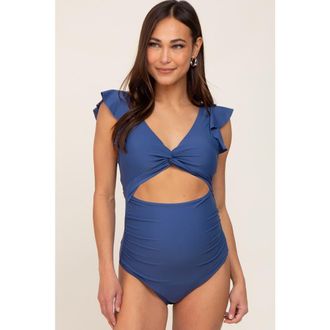 Pinkblush Cutout Flutter One Piece Swimsuit in Blue at Nordstrom, Size Medium