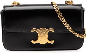 Celine Pre-owned Womens Shiny Calfskin Claude Chain Shoulder Bag - Black Leather - One Size