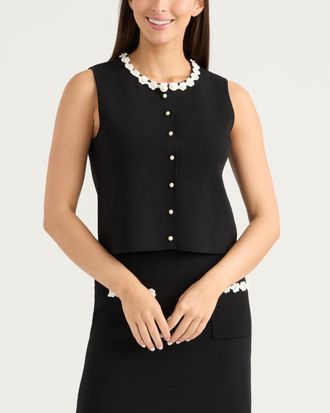 Ellen Tracy Womens Knit Vest with Beaded Crochet Trims