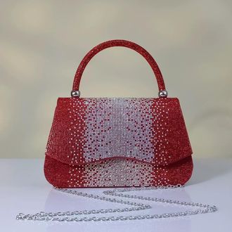 Generic Womens Rhinestone Evening Shoulder Bag, Sparkly Crystal Clutch Handbag with Chain Strap for Night Out (Red)