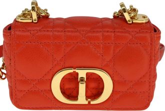 Dior Caro Bag Cannage Quilt Calfskin Orange Leather Bag (Pre-Owned)