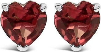 House of Brilliance 14K Gold 5MM Heart Cut Gemstone Solitaire Stud Earrings in Red Garnet | White at Nordstrom