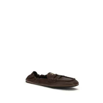 Miu Miu Womens Brown Lamb Ovis Aries Slip-On Loafers
