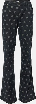 Moschino Dark Blue Hearts Patterned Denim Flared Jeans L Waist 28