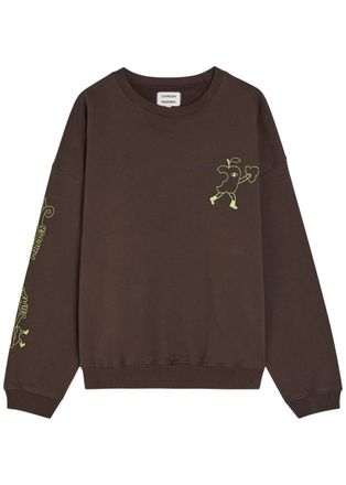 Damson Madder Cafe Pronto Printed Cotton Sweatshirt - Brown - 16 (UK16 / XL)