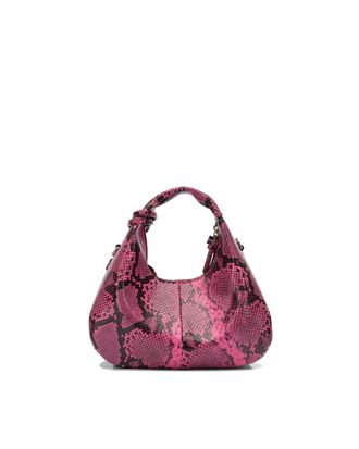 Ganni Womens Mini Hobo Bag Rosa Snake Raspberry Rose Recycled Polyester Handbags Hand