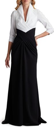 Tadashi Shoji Mixed Media Gown in Ivory/Black at Nordstrom, Size 8