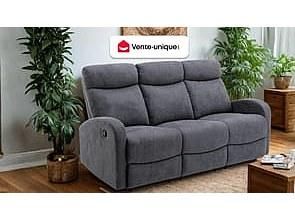Vente-Unique Divano relax 3 posti in Tessuto Grigio - EVELYN
