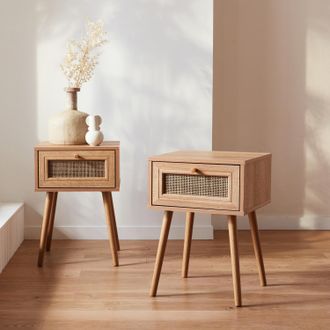 Sweeek Set Di 2 Comodini Effetto Legno E Cannage
