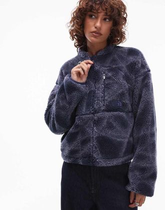The North Face Extreme - Giacca in pile borg blu navy halo con stampa e zip